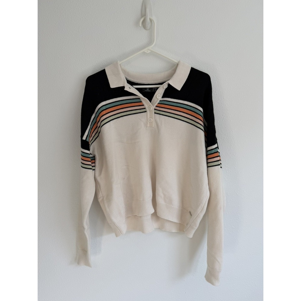 Volcom Polo Sweater Women Small Cream Colorblock Knit Top Skate Retro Indie 90s